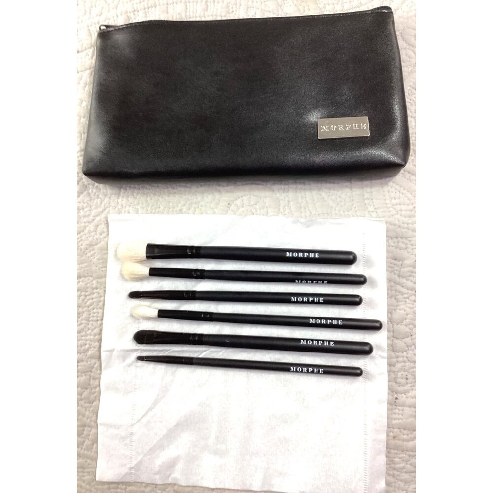 Morphe 6-Piece Makeup Brush Set With Black Faux Leather Case*NEW